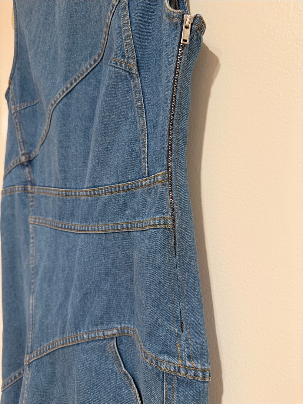 Orig $895 Christian Wijnants Seam Detail Light Blue Denim Midi Dress (Euro 38) - Picture 5 of 6